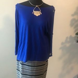 Blue Cold Shoulder Shirt with Silver Accents
